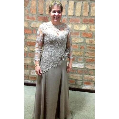 Plus Size Mother Of The Bride Dresses A-line 3/4 Sleeves Chiffon Appliques Beaded Groom Mother Dresses For Weddings