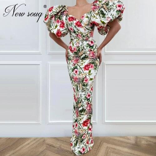 Kaftans Mermaid Evening Dresses Formal Gown 2020 Dubai Couture Pleat Prom Dress Puffy Sleeve Women Arabic Gowns Robe De Soiree