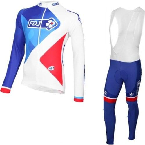WINTER FLEECE THERMAL 2016 FDJ TEAM 4 COLORS Mens Cycling Jersey Long Sleeve Bicycle Clothing With Bib PANTS Ropa Ciclismo