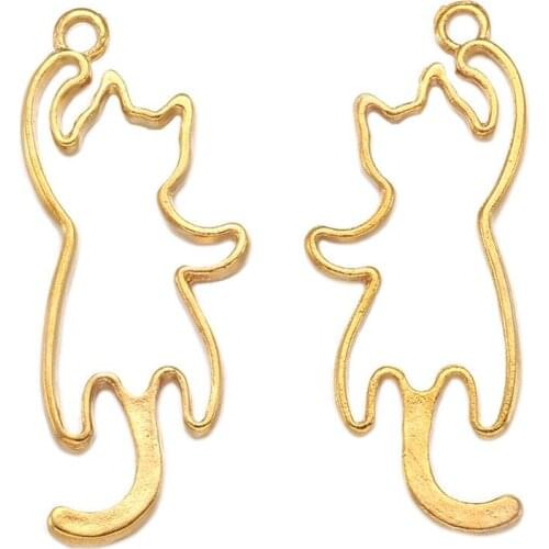 10 pcs Golden/Antique Silver Color Alloy Open Back Bezel Cat Pendants For DIY UV Resin Pressed Flower Jewelry Fittings