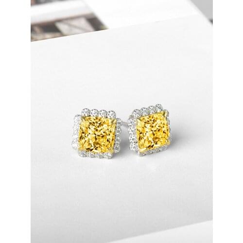 100% 925 Sterling Silver,Yellow Diamond Zircon Ear Stud Unique Design Female Gifts, For Women Birthday Gift