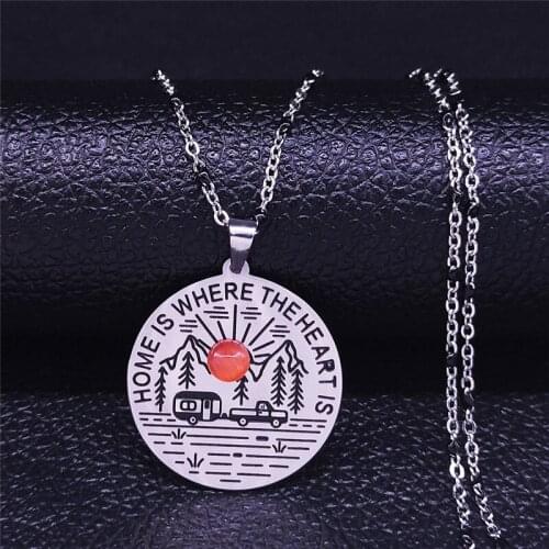 2021 Landscape Mountain Tree Car Sun Stainless Steel Opal Necklaces Silver Color Charm Necklaces Jewelry bijoux NXS04