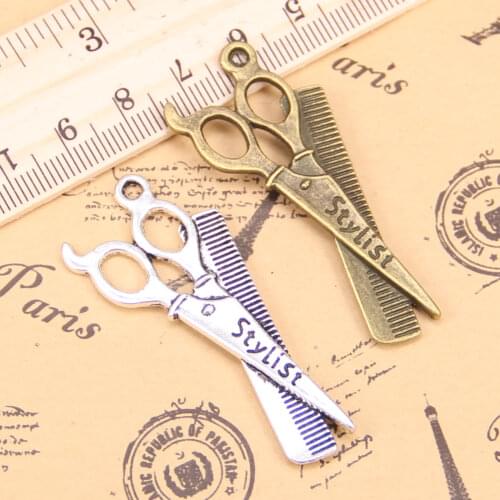 6pcs Charms barber scissor comb stylist 24x53mm Antique Pendants,Vintage Tibetan Silver Jewelry,DIY for bracelet necklace