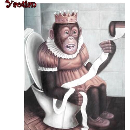Full Square Drill 5D Diamond Painting Needlework DIY Cartoon"Monkey On Toilet" 3D Embroidery Cross Stitch Home Decor Gift