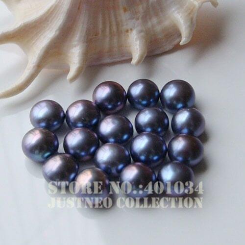 Genuine Cultured Freshwater Pearls Half Drilled Dyed Peacock Blue Loose Button Beads 5/6/7/8/9 mm