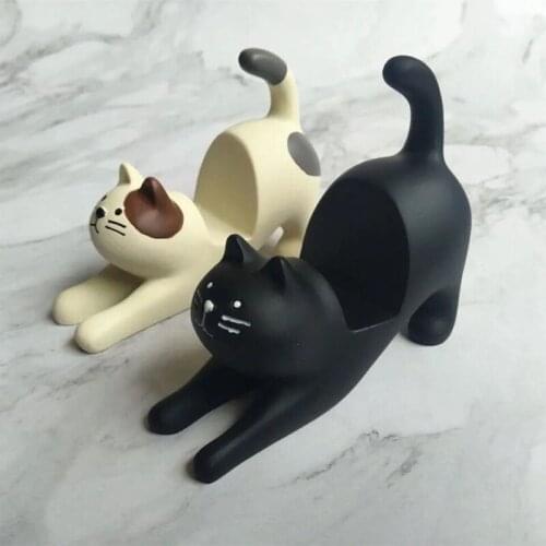 Black/Beige Cat Smartphone Stand Decoration Cell Phone Stand Holder Bracket Resin Tabletop Ornaments Creative Birthday Gifts