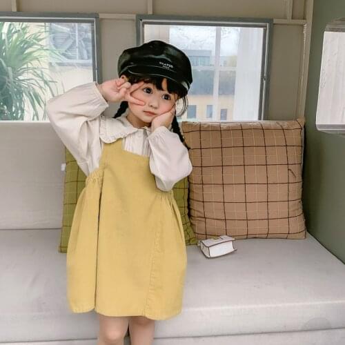Easy Garment 2021 Spring New Girls' Long Sleeve Doll Collar White Shirt Baby Korean Children set