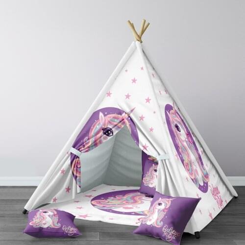 Play Tent for Kids Wigwam Portable Indoor Playground Tents Children Bedrooms White Believe Magic Unicorn Model 259
