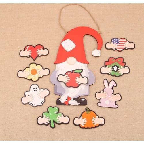 Christmas door hanging Wooden Pendants Wood Crafts Xmas Tree Ornament for Home Easter Party Decoration Independence Day