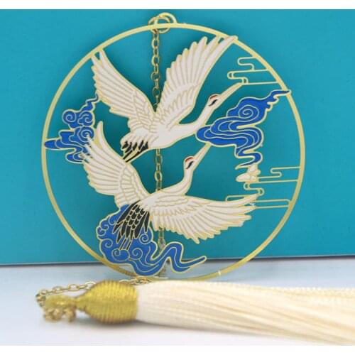 1pc Cute Crane Cloud Bookmark Cartoon Art Metal Tassel Pendant Book Mark Page Folder Decor Office School Supplies Stationery