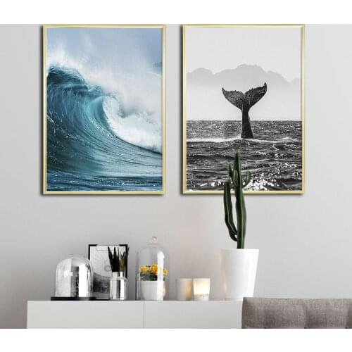 Sea Wave Poster Whale Canvas Painting Black White Photography Wall Art Print Modern Picture For Living Room On The Wall Decor