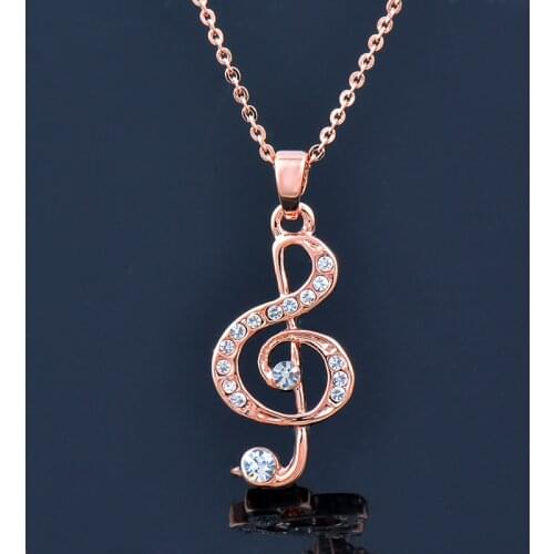 KIOOZOL Music Notes Pendant Micro Inlay CZ Rose Gold Silver Color Adjustable Necklace For Women Elegant Accessories 486 KO2