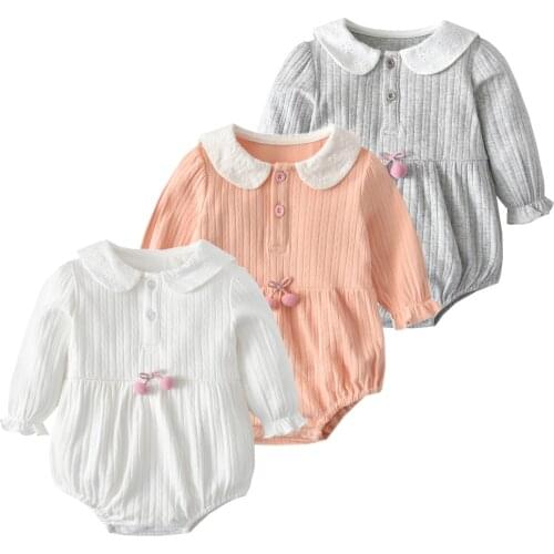 Infant Clothes Baby Girls Long Sleeve Pure Cotton Cute Toddler Bodysuit Peter Pan Collar Outwear Playsuit For Newborn 0-24M