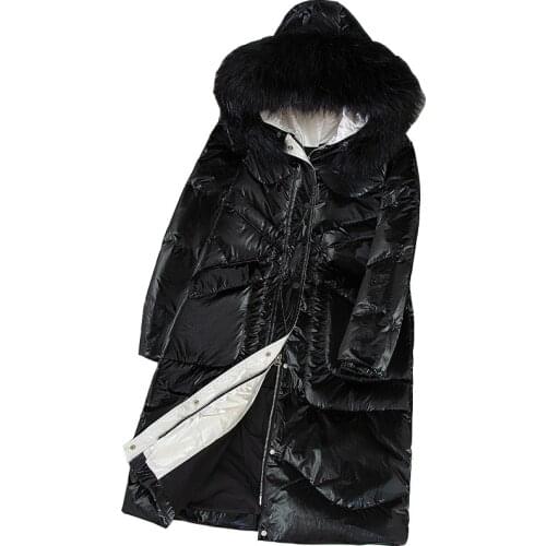 Korean New Winter Down Coat Women Big Fur Collar Parka Jacket Winter Long Warm White Duck Down Jacket Coat Womens Hooded Outcoat