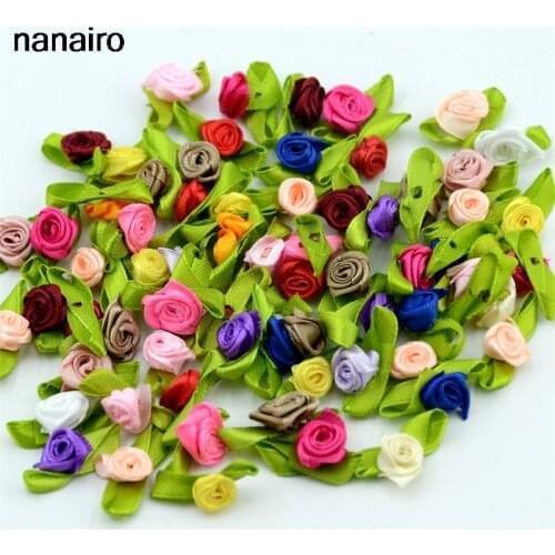 300pcs Artificial Mini Silk Flower Artificial Handmade DIY Ribbon Rose Pretty Christmas Craft DIY Wedding Decoration Craft