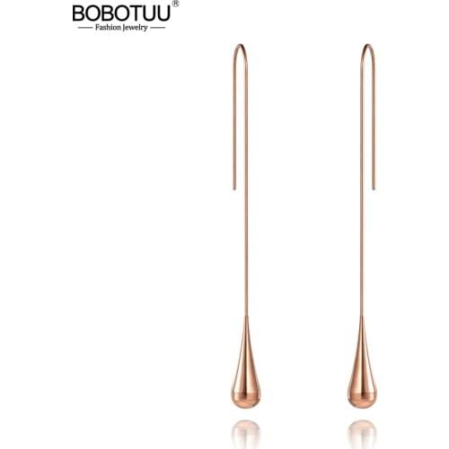 BOBOTUU Fashion Titanium Stainless Steel Geometry Water Drop Earrings Jewelry Rose Gold Bohemia Earrings For Women Girls BE19247