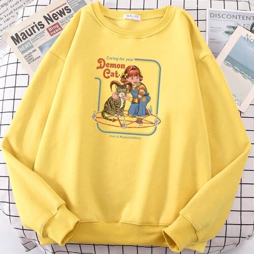 Horror Comics Demon Cats Caring For You Print Men Sweatshirt Thermal Sort Tops Comfortable Brand Hoodies Oversized Male Hoodie