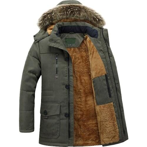 Mens Winter Fleece Lined Long Jackets Outdoor Hiking Military Jacket Male Thick Warm Windproof Windbreaker Parkas Fur Collar