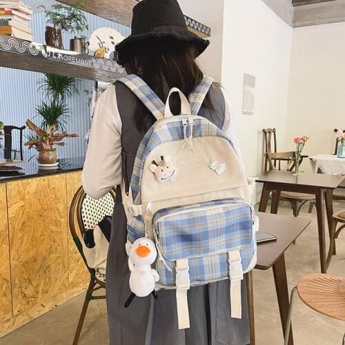New Fashion Bookbags For Teenage Girls Harajuku Style Plaid Backpacks Canvas Large Capacity Waterproof Travel Backpacks
