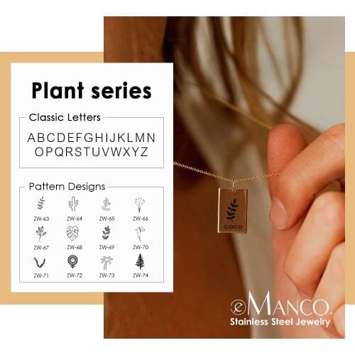 EManco Flower theme Necklace Square Stainless Steel Pendant Custom Lettering Name Necklace Trendy Romance Jewelry Women Gift