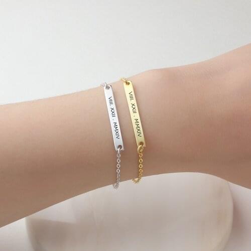 Personalized Engraved Name ID Bar Bracelet For Boy Girl Silver Gold Customized Link Chain Children Bracelets Best Friends Gift