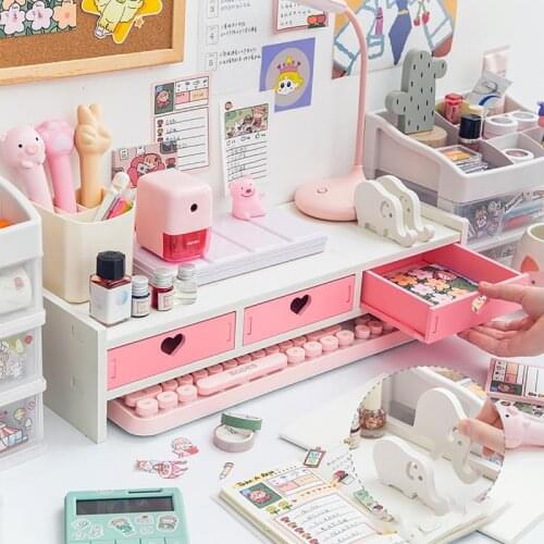 Cute Desktop Computer Monitor Increase Rack Office Dormitory Desktop Storage Bedroom Table Shelf Stationery Storage Supplies