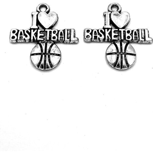 30pcs I LOVE BASKETBALL charms pendant 21x20mm antique silver ornament accessories jewelry making craft base material