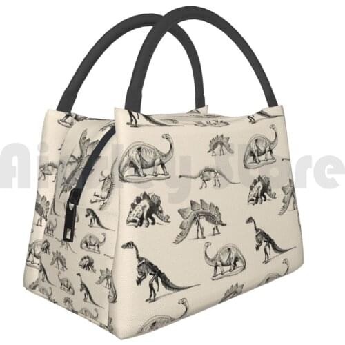 Portable Insulation Bag Vintage Museum Dinosaur Skeleton And Illustrations On Cream 1239 Dino Dinosaur Museum