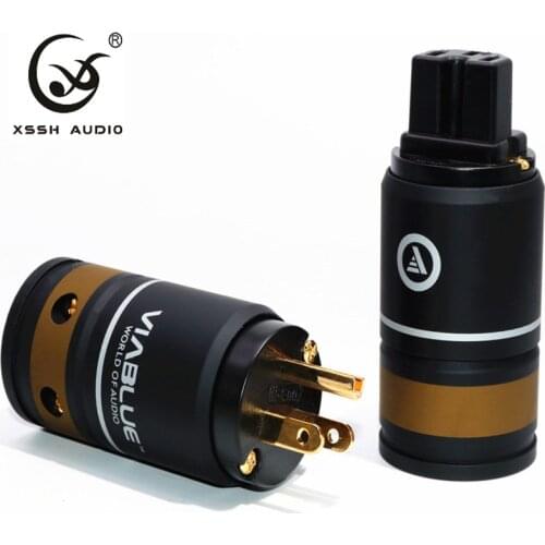 XSSH AUDIO Audio Grade Gold Plated IEC Pure Copper Connector High Performance Female Male 3 wire Grounding US EU AC power plug