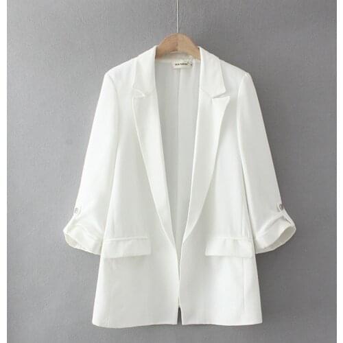 Plus Size XL-4XL Womens White Black V-neck Spring Autumn Blazers Solid Simple Elegant Officewear Outerwear