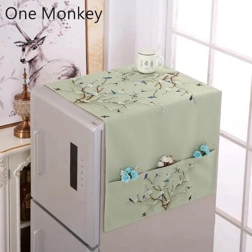 Retro portable washing machine dust cover Cotton Linen Refrigerator Organizer Single Double Door Fridge cover Household item