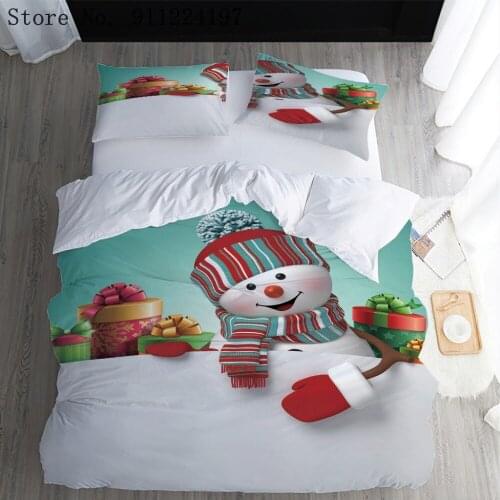 Christmas Snowman Bedding Sets Single Double Queen King Size Duvet Cover Sets Kids Gifts Bedroom Sets Cartoon Home Textiles