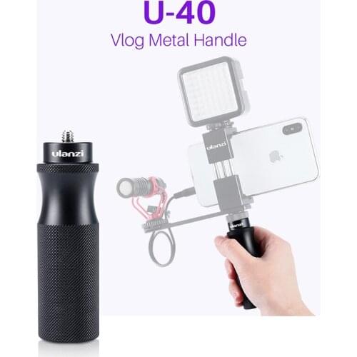 Ulanzi Vlog Handle Grip with 1/4 Cold Shoe Mount Adapter for Microphone LED Light Vlogging Kit Live Audio Video Grip