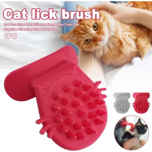 Cat Hair Removal Massage Lick Brush Kitten Grooming Chewing Soft Silicone Comb Pet Supplies Funny Portable Washable Home Play