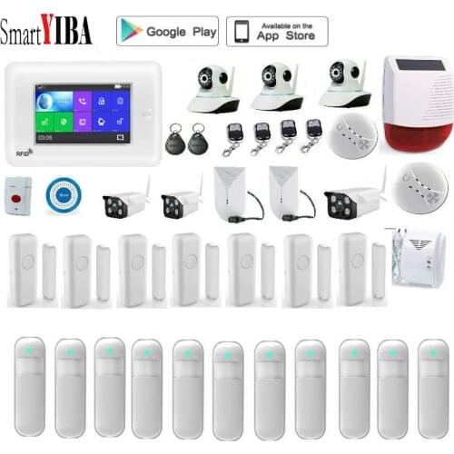 SmartYIBA Full Touch Screen 4.3 Inch Wifi GSM Wireless Home Burglar Security Alarm System Video IP Camera Compatible With Alexa
