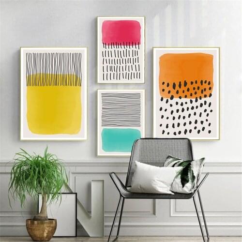 Modern Colorful Red Blue Yellow Orange Poster Geometric Line Canvas Painting Abstract Wall Art Print Nordic Living Room Decor