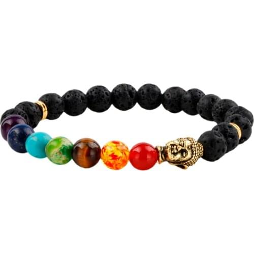 SUNYIK 7 Chakra Stone Bracelet,Black Lava Rock,Healing Energy,Balancing Reiki,Yoga Jewelry