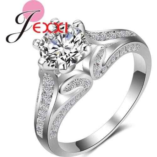 Vintage White Cubic Zirconia Rings For Women Fashion 925 Sterling Silver Bridal Wedding Engagement Jewelry Bague Femme