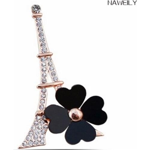 NAWEILY Crystal Tower Brooch Clover Brooches Pins For Female Lapel Pin Women Wedding Scarf Clip Collar Tips NWLS103