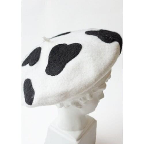 Women’s Berets Autumn Winter Handmade Wool Felt Beret Vintage Fashion Girls Cute Cows Painter Hat Christmas Gift Outing