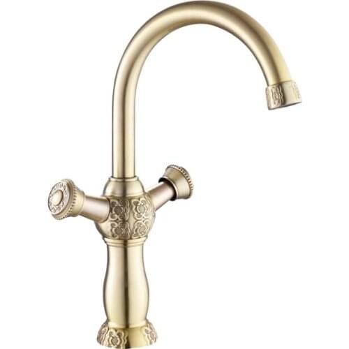 Gold Color Brass Material Deck Mounted Cold & Hot Water of 3 Size Dual Handle Basin Tap