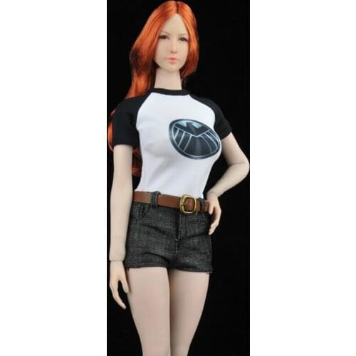 ZY5036 1/6 Scale Female Short Sleeve T-shirt Denim Shorts Suit Set Girl Clothes Suit Set Model For 12'' Action Figure Accessorie