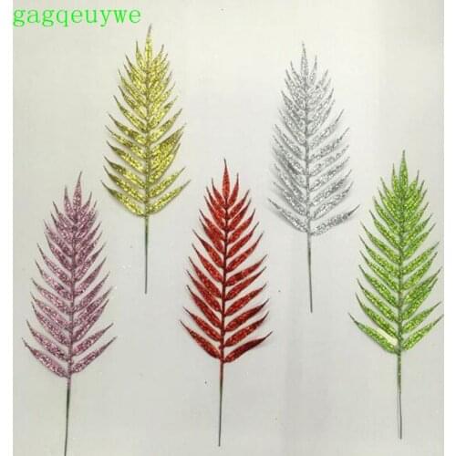 10pcs 2019 Gold powder bamboo leaves gold glitter christmas leaf Artificial leaves Christmas decorations,39x14cm