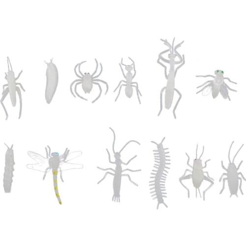 12Pcs/ Set Novelty Soft Spider Insect 5-8 cm Night Glow Worms Halloween Toy Joke Gag Luminous toys