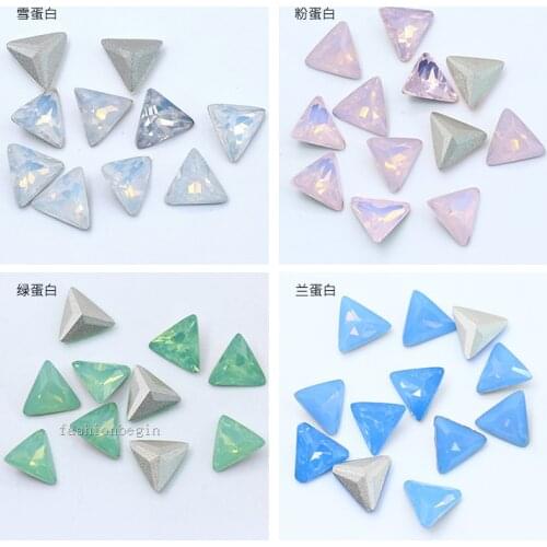 12p 8mm 10mm triangle white/green/pink/blue opal point foiled back glass stone crystal diamante rhinestones jewels Nail Art Gems