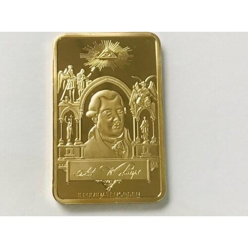 3 Pcs Non Magnetic 1 OZ Coin 1776 Masonic Novus Ordo Seclorum Freemasonry Illuminati Symbol Gold Plated 50 x 28 Mm Bullion Bar