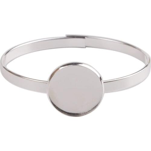 3PCS Silver Color Plate 20mm Cabochon Settings Bangle Bracelet