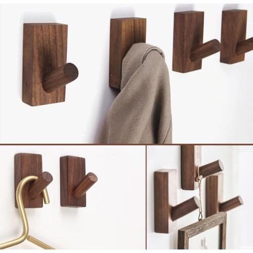 4PCS/SET Natural Wood Clothes Hanger Wall Mounted Coat Hook Decorative Key Holder Hat Scarf Handbag Storage Hanger Bathroom Rack