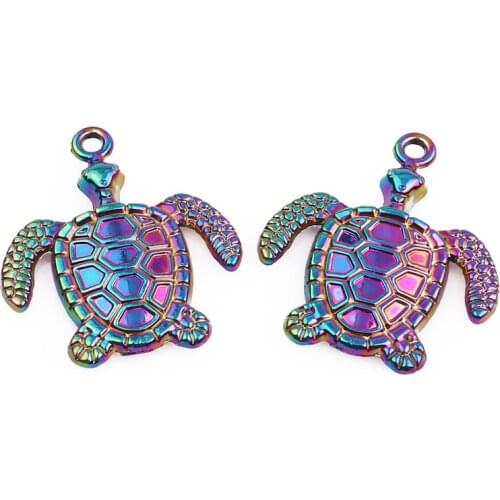 5pcs/lot Rainbow Color Zinc Alloy Turtle tortoise pendant Charms fit Necklace Halloween Christmas pendant womens Men jewelry