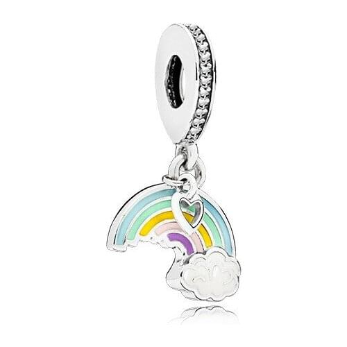 5PCS New Arrival Silver Plated Colorful Enamel Rainbow Cloud Pendant Heart Charms Fit DIY Bracelets Necklace Women Jewelry